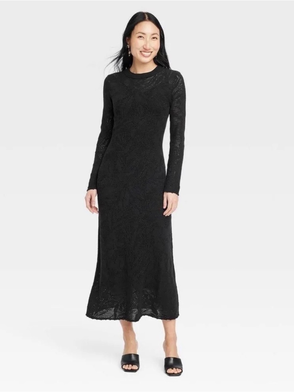 A New Day Women's Long Sleeve Maxi Pointelle Dress - A New Day